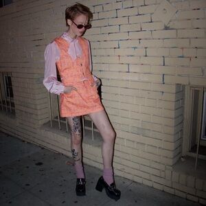 The Ragged Priest Orange & Pink Geometric Vest & Mini Skirt 2 Piece Set